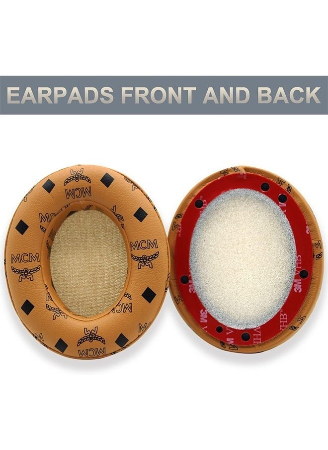 1-Piece Replacement Ear Pads for Beats Studio 2 & Studio 3, Retro Pattern Ear Cushions with Soft Protein Leather Ear Cushions, Noise Isolation Memory Foam and 3M Back Adhesive (Brown)