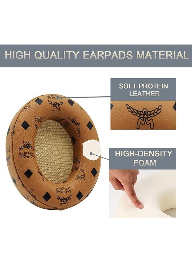 1-Piece Replacement Ear Pads for Beats Studio 2 & Studio 3, Retro Pattern Ear Cushions with Soft Protein Leather Ear Cushions, Noise Isolation Memory Foam and 3M Back Adhesive (Brown)