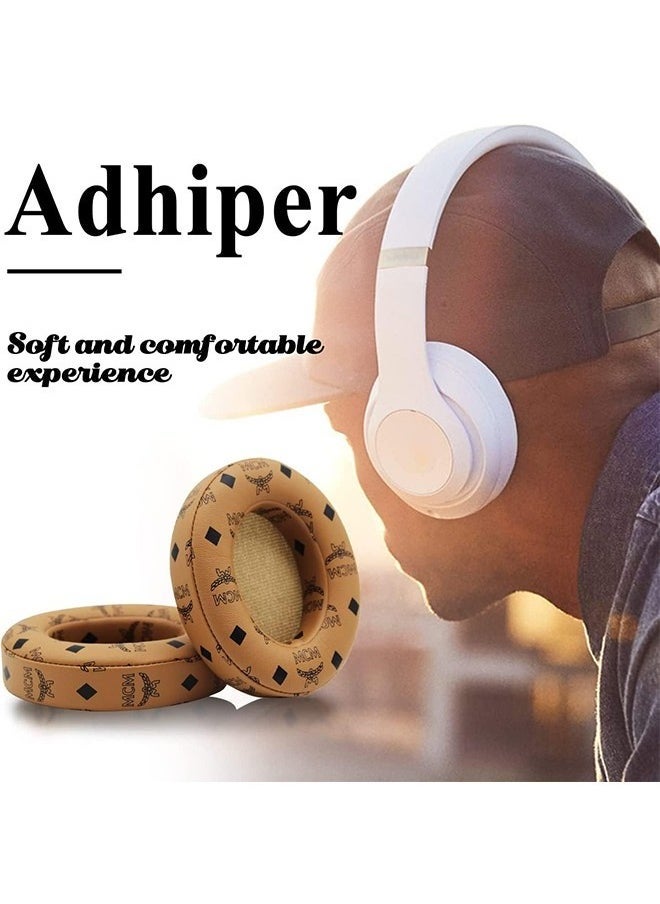 1-Piece Replacement Ear Pads for Beats Studio 2 & Studio 3, Retro Pattern Ear Cushions with Soft Protein Leather Ear Cushions, Noise Isolation Memory Foam and 3M Back Adhesive (Brown)