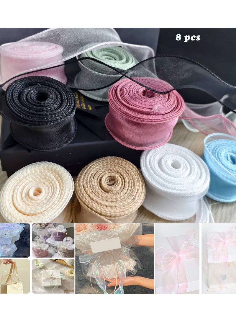 NIBEMINENT 8pcs, 1.57 inch x 10 yards (Total 80 yards) Fishtail Ribbon Flower Packaging Ribbon Bow Wavy Yarn Floral Yarn Ribbon, Ribbons for Bouquets, Craft Supplies, Fabric, Handmade Wedding Bouquets Material, Gift Packaging Materials, Cake Decor Ribbon, Wedding Decor, Party Decor, Gift Decor - Image 1