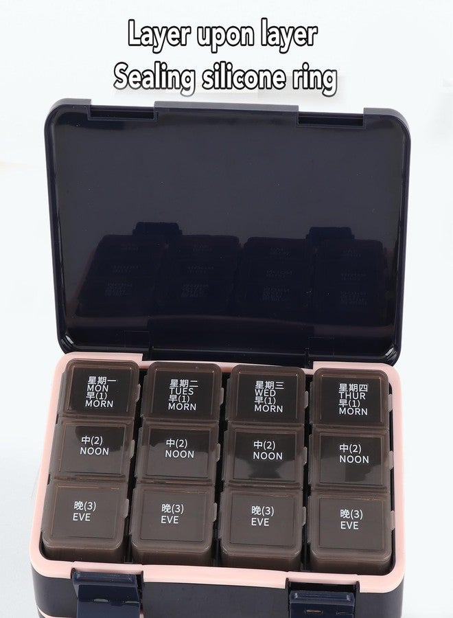 CHEOTIME Weekly Pill Organizer, Weekly Medicine Box Easy to Open Sealed PP 24 Cells Double Layer 7 Day Vitamins Organizer Daily Travel Pill Case for Vitamins Supplements (Blue - Image 4