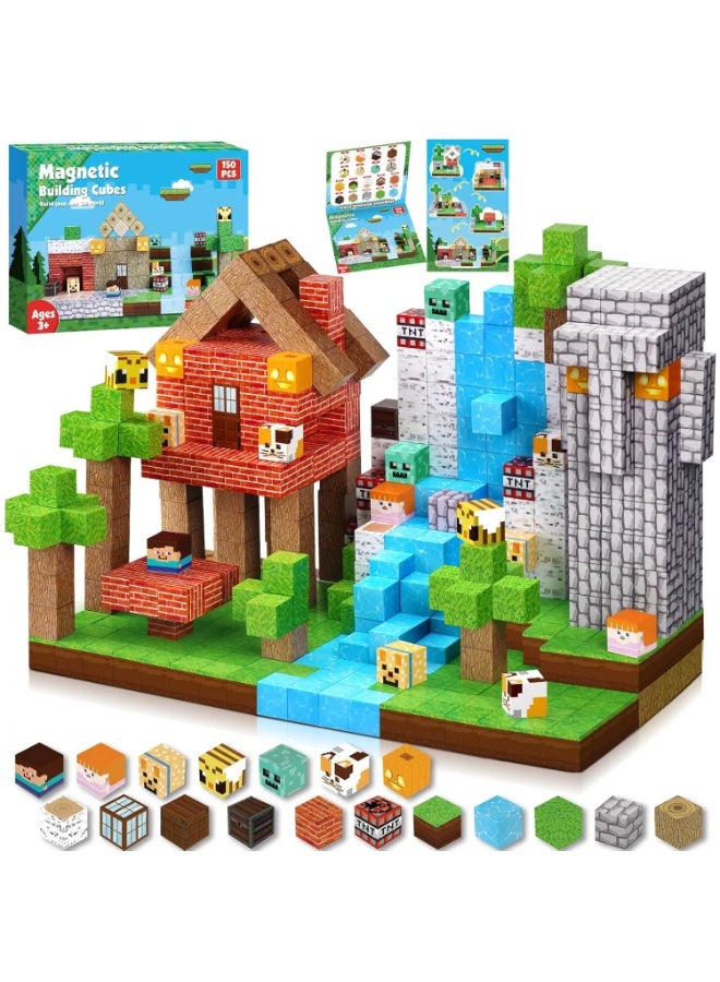 NIBEMINENT Magnetic Blocks |150PCS Magnetic Building Cube Game, Constructions Toys for Boys & Girls Age 3+Years, STEM Montessori Stacking Toy, Sensory Tiles Building Birthday for Toddlers - Image 1