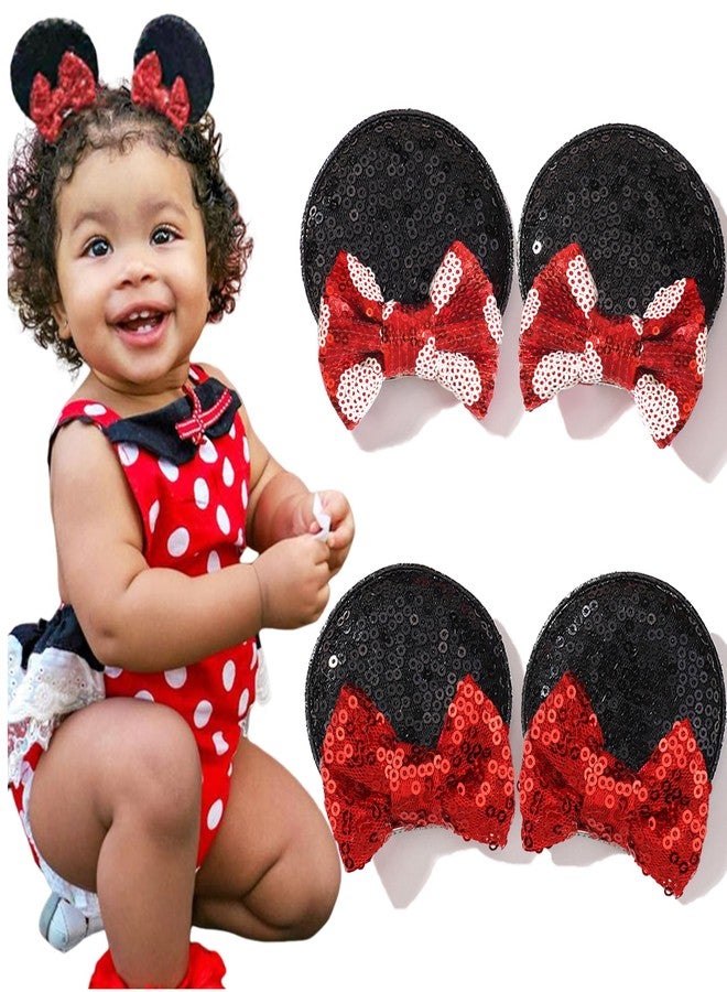 Ayesha Mouse Ears Hair Clips Mouse Ears for Toddler Girls Sequin Mouse Bows Barrettes Hair Accessories for Baby Girls Toddler Kids Costume Party 4PCS - Image 1