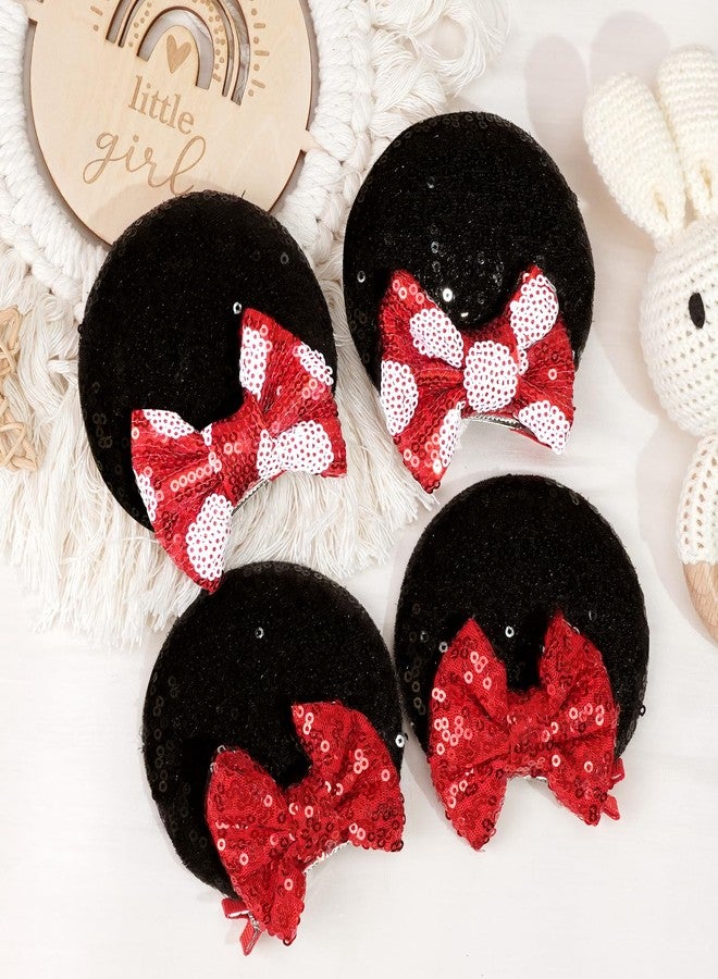 Ayesha Mouse Ears Hair Clips Mouse Ears for Toddler Girls Sequin Mouse Bows Barrettes Hair Accessories for Baby Girls Toddler Kids Costume Party 4PCS - Image 4