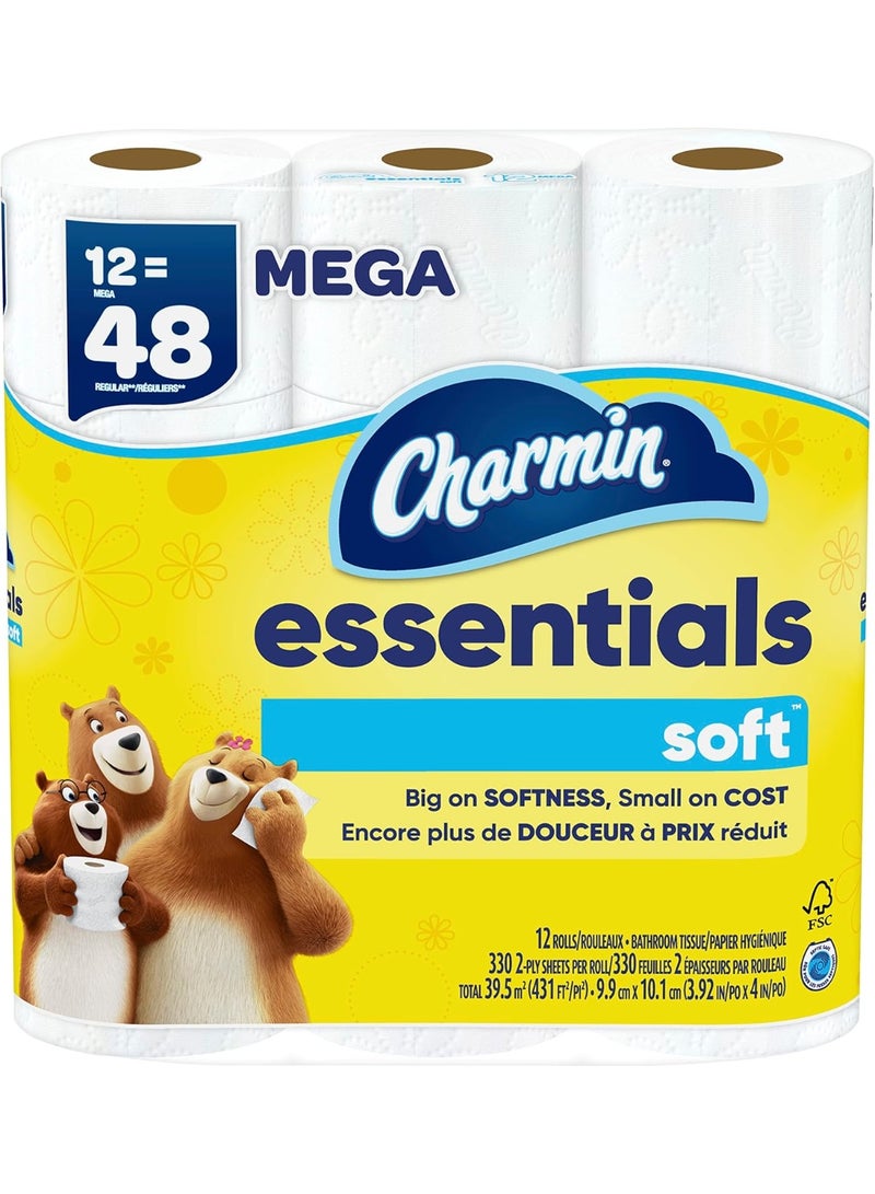 Charmin Essentials Soft Mega 2 Ply Toilet Paper 12 Rolls=48 Regular - Image 1
