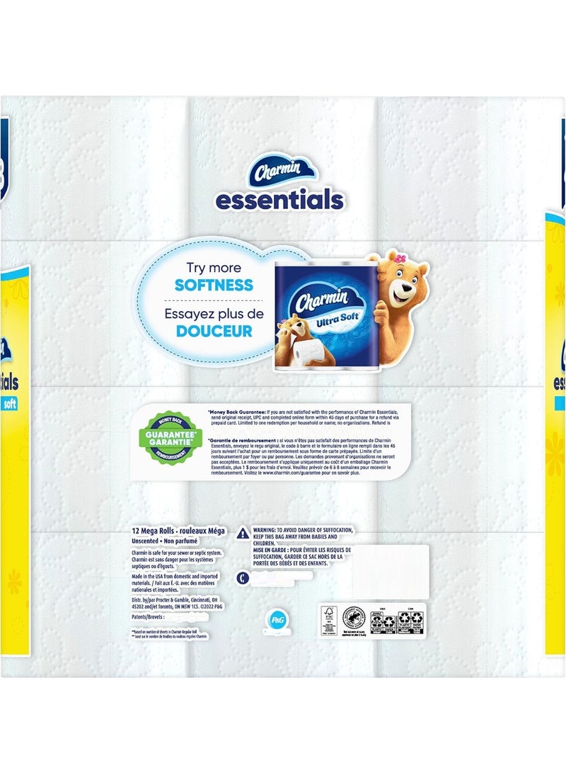 Charmin Essentials Soft Mega 2 Ply Toilet Paper 12 Rolls=48 Regular - Image 2