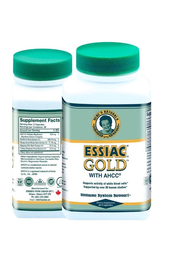 Essiac مستخلص الذهب مع مستخلص الفطر من مكمل AHCC لتعزيز دعم المناعة - 60 كبسولة | مزيج قوي من مضادات الأكسدة للمساعدة في تعزيز الصحة العامة والرفاهية - Image 1