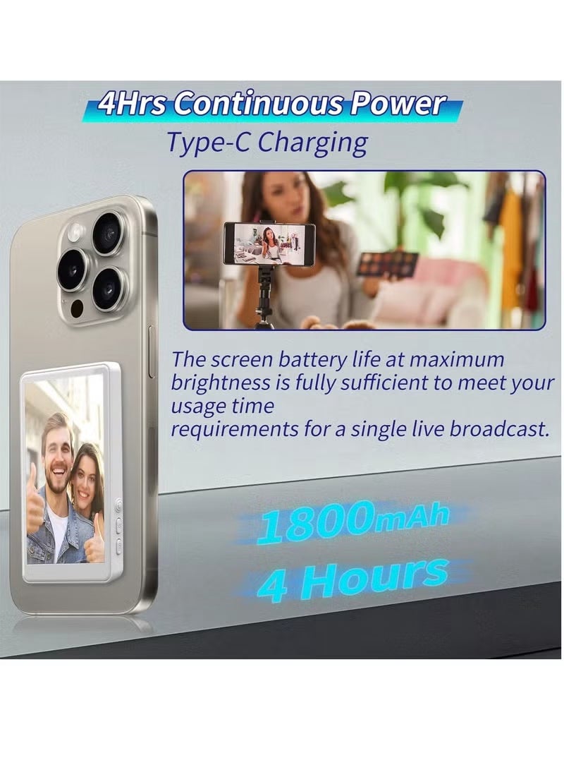 Magnetic Selfie Monitor Screen for iPhone & Android,1800mAh with Bluetooth Remote, 3-Level Brightness & Wide Screen Mode, Using Phone Rear Camera for Selfie Vlog No Delay Live Stream for TikTok - Image 2