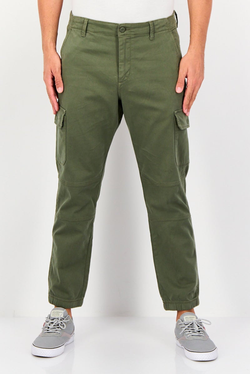 Celio Men Regular Fit Solid Cargo Pants, Olive - Image 1