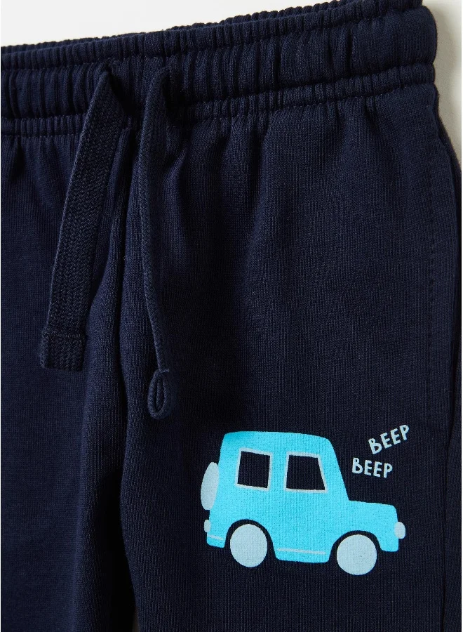 او في اس Fleece joggers with drawstring and print