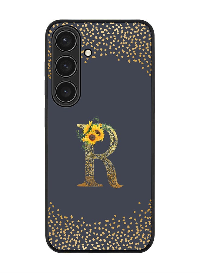 Stylizedd For Samsung Galaxy S25 5G Case,Slim fit Camera Protection, Shockproof Thin Phone cover  - Custom Floral Monogram - R  (Grey ) - Image 1