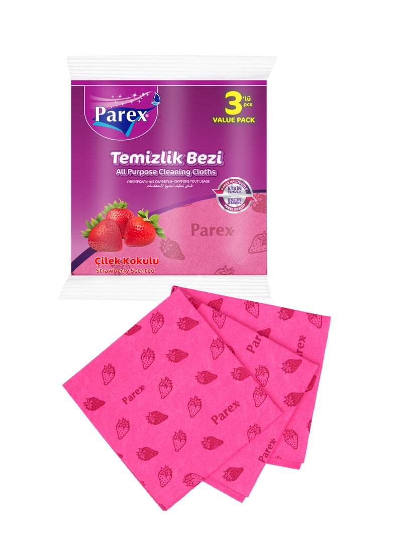 PAREX ALL PURPOSE CLOTHS WITH STRAWBERRY SCENT (3 PIECES)  ( 38cm x 35 cm )