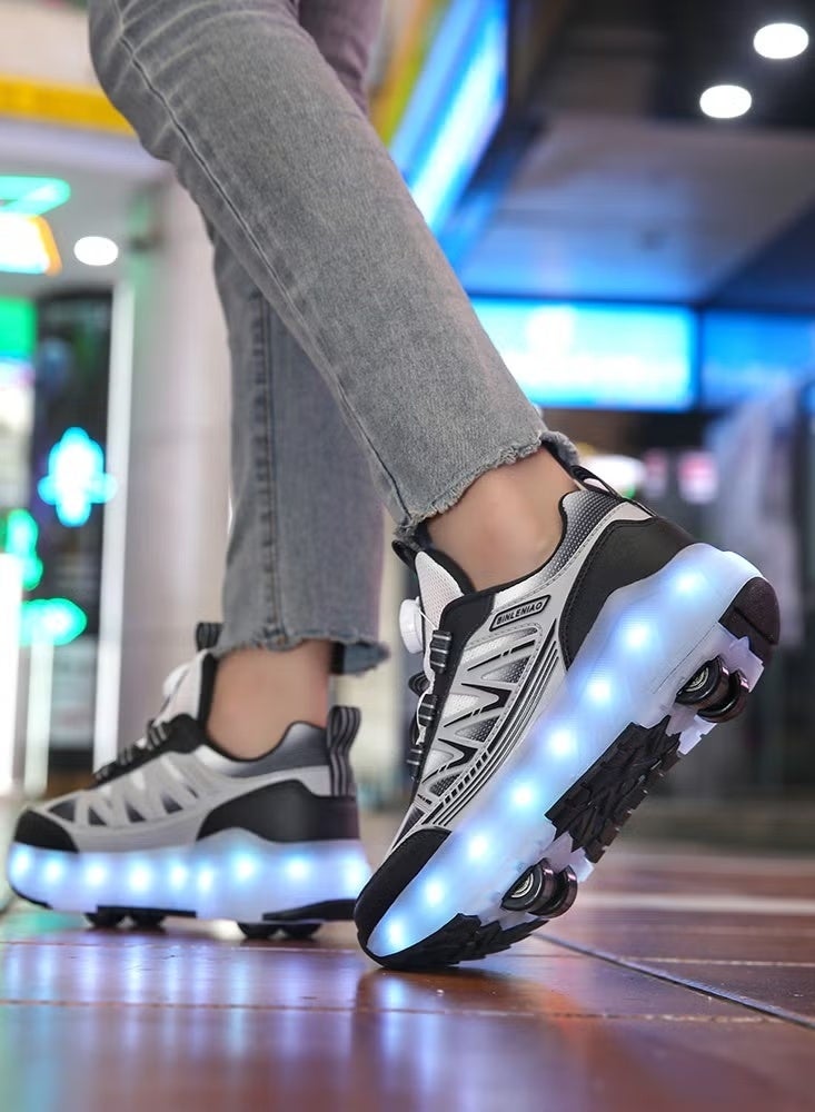 Kids 4-Wheel Roller Skates Shoes with LED Lights | Rechargeable & Comfortable Sneakers | Safe Balanced Skating for Boys & Girls Beginners - Image 2