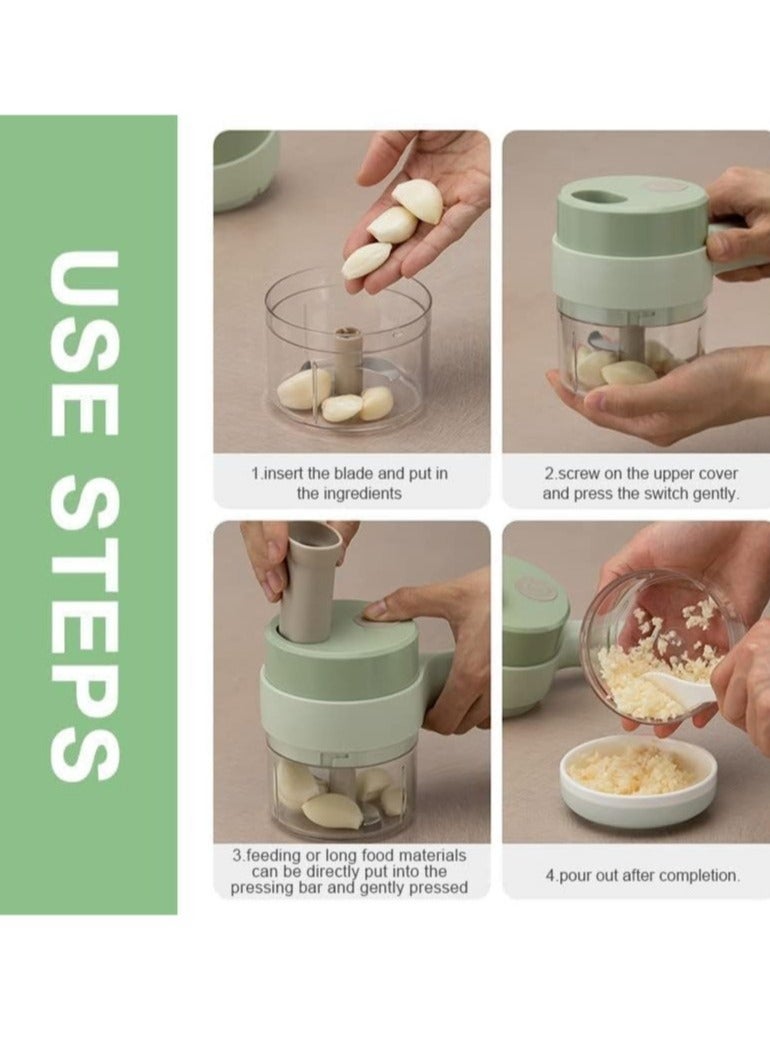 ELTRAZONE 4 in 1 Portable Electric Vegetable Cutter Set,Gatling Vegetable Chopper Mini Wireless Food Processor,Garlic Chili Onion Celery Ginger Meat Garlic Chopper with Brush - Image 4