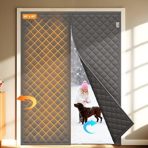 Yotache Magnetic Thermal Insulated Door Curtain Fits 60 x 80 inch Doors, Curtain Size 62" x 82" Weatherproof Oxford Material Screen Door Covers Keep Cold Drafts Out, Gray - Image 1