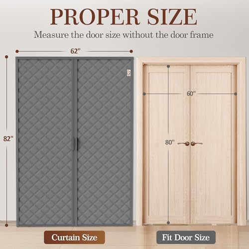 Yotache Magnetic Thermal Insulated Door Curtain Fits 60 x 80 inch Doors, Curtain Size 62" x 82" Weatherproof Oxford Material Screen Door Covers Keep Cold Drafts Out, Gray - Image 2