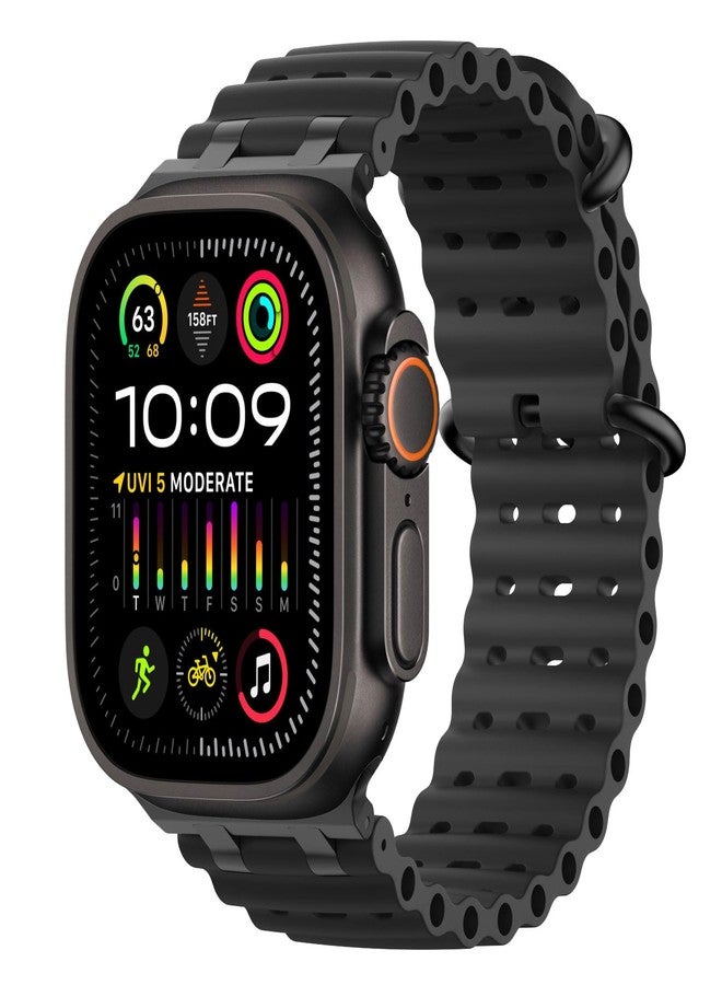 MoKo Ocean Band Compatible with Apple Watch Ultra 3/2/1 49mm, Upgraded Silicone Sports Bands 46mm 45mm 44mm for Men Women, Series 11/10/9/8/7/6/5 SE3/2/1 Breathable Strap with Metal Connector, A-Bk/Bk - Image 1