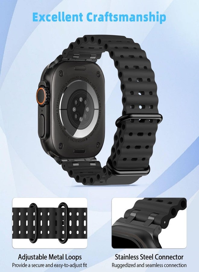 MoKo Ocean Band Compatible with Apple Watch Ultra 3/2/1 49mm, Upgraded Silicone Sports Bands 46mm 45mm 44mm for Men Women, Series 11/10/9/8/7/6/5 SE3/2/1 Breathable Strap with Metal Connector, A-Bk/Bk - Image 4