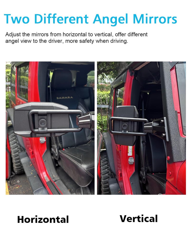 SUNPIE Mirrors Doors off Side Mirror Compatible with Jeep Wrangler JK JKU 2007-2018 2 Doors and 4 Doors, Shockproof Adjustable Wrangler JK Side Mirrors No Vibrate & Wobble, No Fit Doors on - Image 4