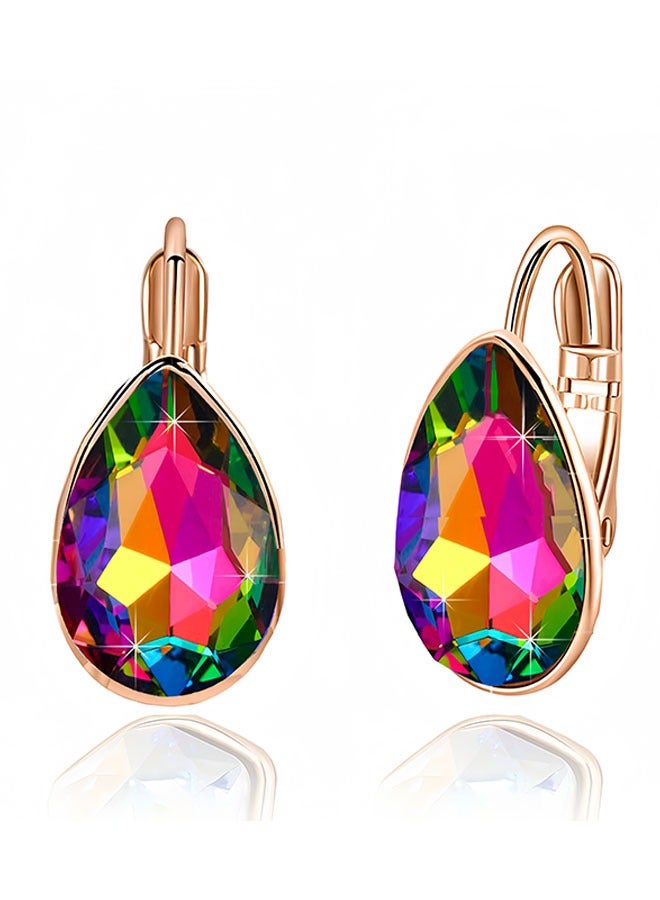 EVEVIC Teardrop Austrian Crystal Leverback Drop Earrings for Women 14K Rose Gold Plated Hypoallergenic Jewelry - Image 1