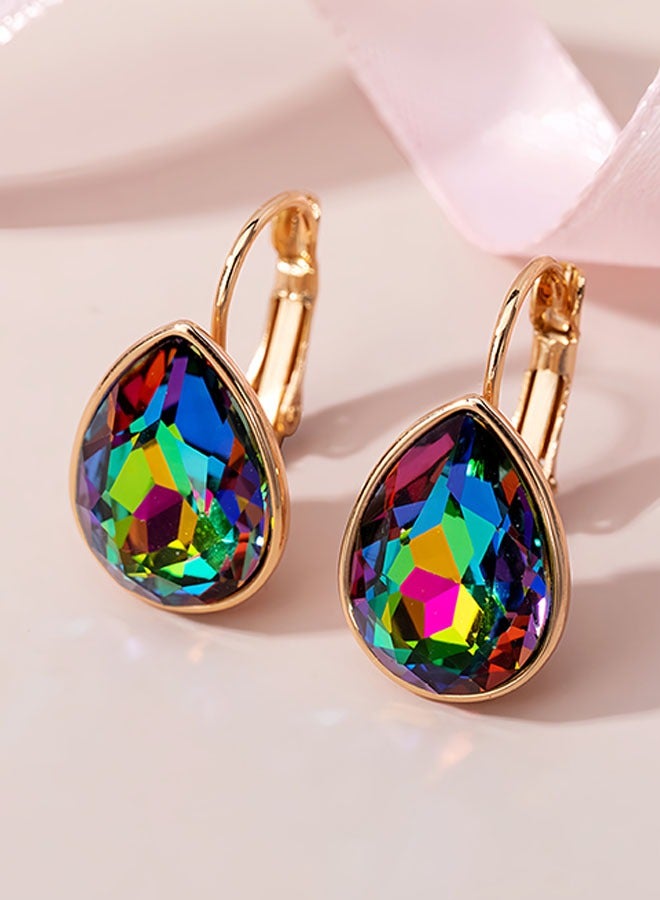 EVEVIC Teardrop Austrian Crystal Leverback Drop Earrings for Women 14K Rose Gold Plated Hypoallergenic Jewelry - Image 2