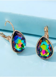 EVEVIC Teardrop Austrian Crystal Leverback Drop Earrings for Women 14K Rose Gold Plated Hypoallergenic Jewelry  - Image 3