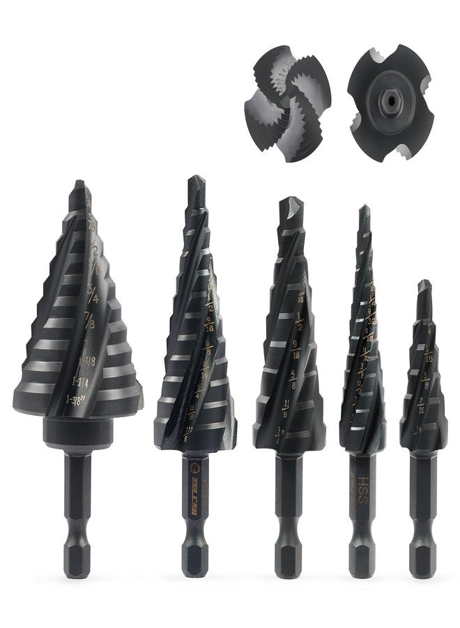 ZELCAN Step Drill Bits Set, 5 Pieces Four Spiral Flute Drill Bits for Metal, 50 Sizes Titanium Coated Hss Drill Bits with 1/4" Hex Shank for Wood Plastic - Image 1
