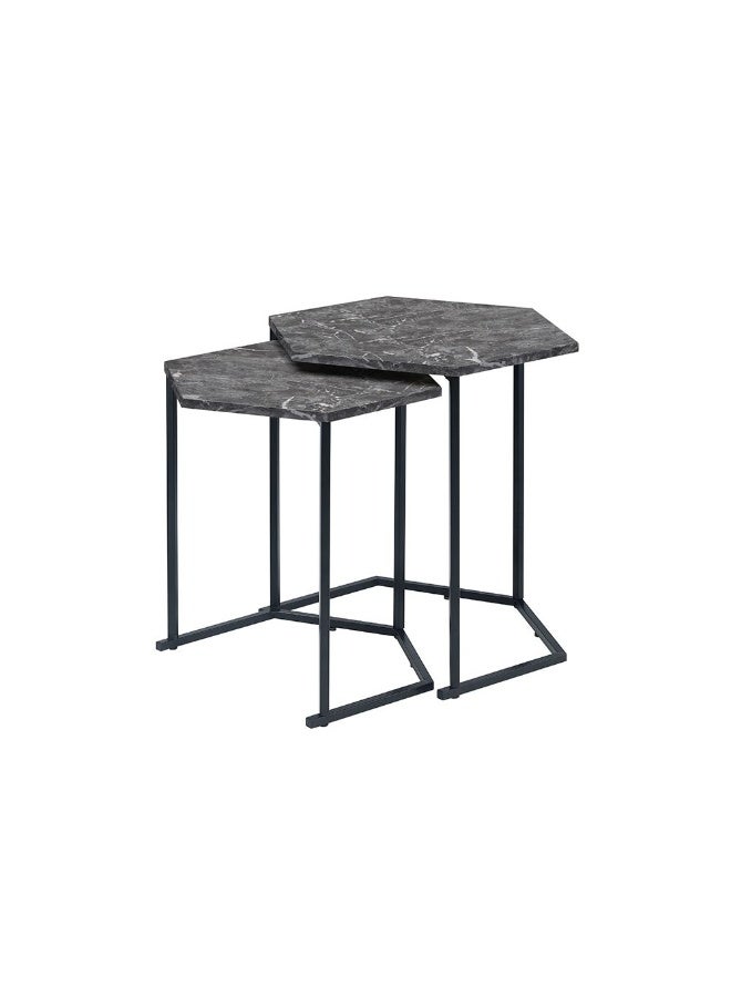 DANUBE HOME Reuben Nest of Tables Set of 2 - Stylish Black Marble & Metal End Tables for Living Room, Engineered Wood, Modern Design, Ideal for Small Spaces, Size: L48xW41xH50cm - Image 2