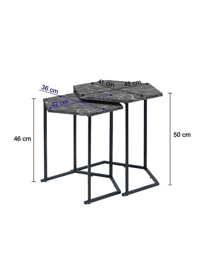 DANUBE HOME Reuben Nest of Tables Set of 2 - Stylish Black Marble & Metal End Tables for Living Room, Engineered Wood, Modern Design, Ideal for Small Spaces, Size: L48xW41xH50cm - Image 3