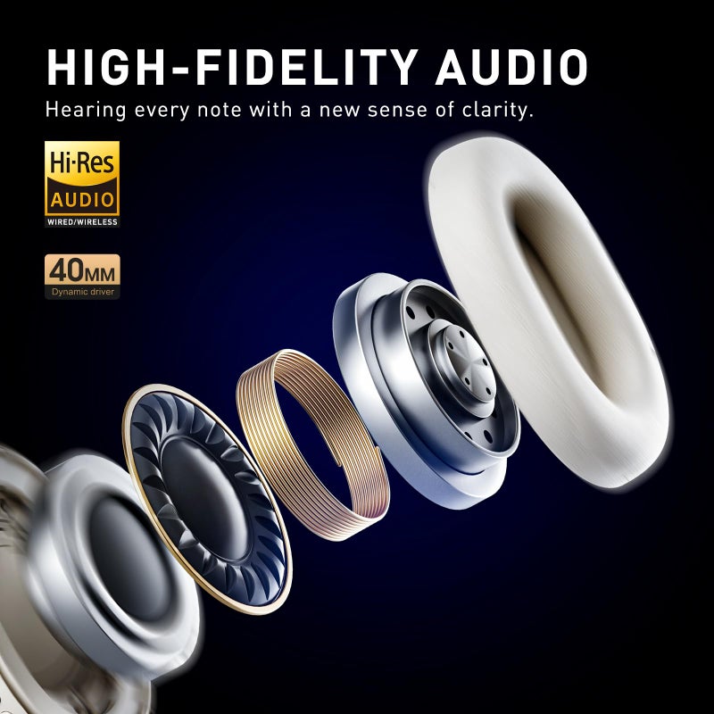 iKF-T3 Wireless Headphones Bluetooth 5.3 Active Noise Cancelling 125H Playtime Hi-Res Smart App Control 38ms Low Latency Foldable Lightweight Headset for PC Home Travel Office (YunYan-White) - Image 2