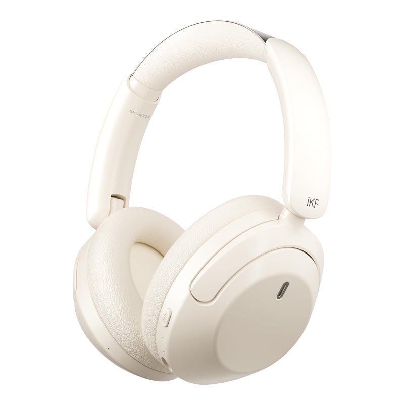 iKF-T3 Wireless Headphones Bluetooth 5.3 Active Noise Cancelling 125H Playtime Hi-Res Smart App Control 38ms Low Latency Foldable Lightweight Headset for PC Home Travel Office (YunYan-White) - Image 1