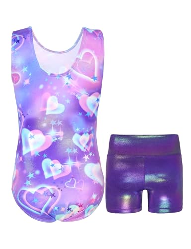 Nokecina Girls Gymnastics Leotard Size 6-7 Years Old Shiny Purple Heart Sleeveless Bodysuits Practice Outfits - Image 2