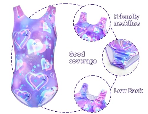Nokecina Girls Gymnastics Leotard Size 6-7 Years Old Shiny Purple Heart Sleeveless Bodysuits Practice Outfits - Image 3