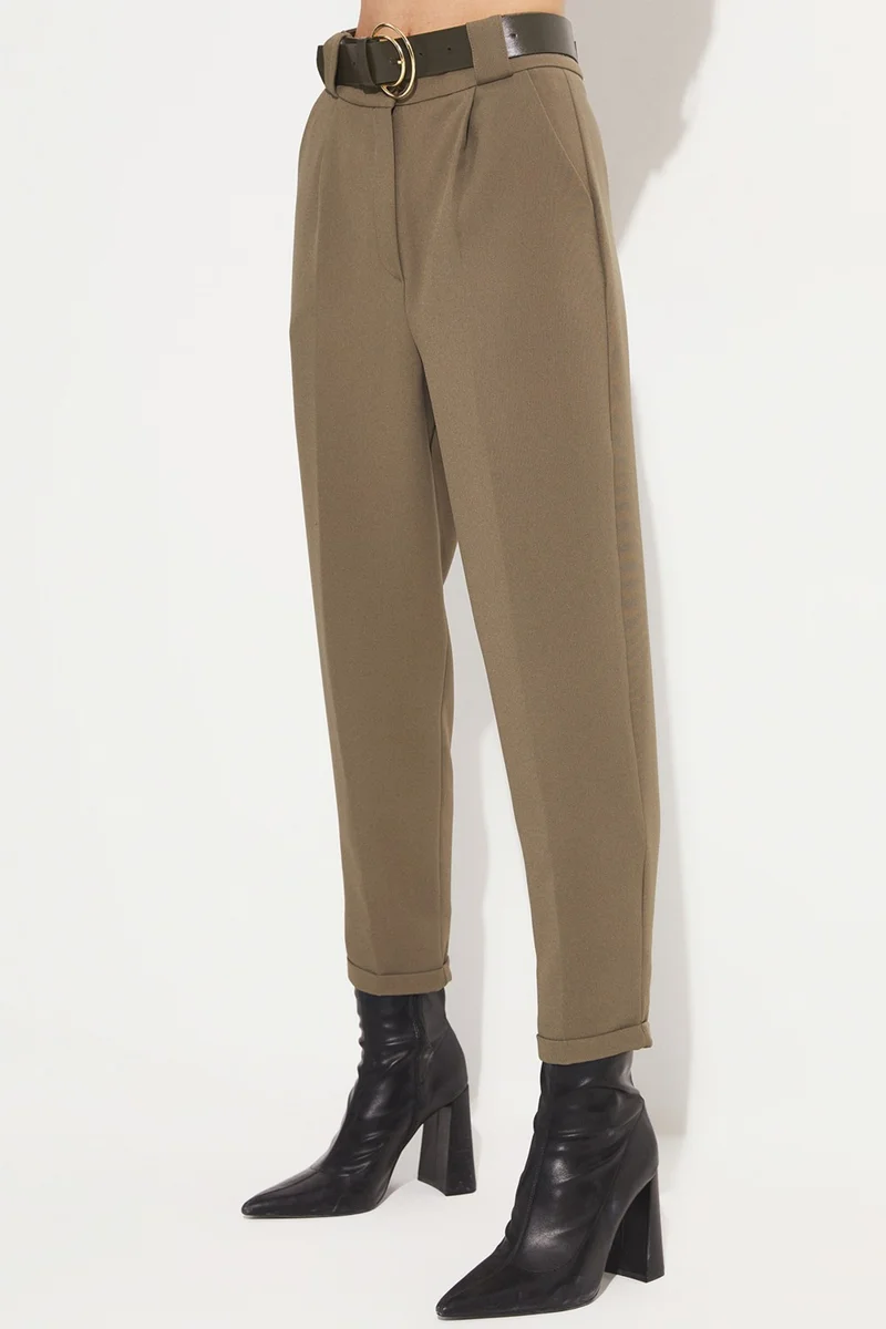 JUNE Belted Pleated Detailed Trousers