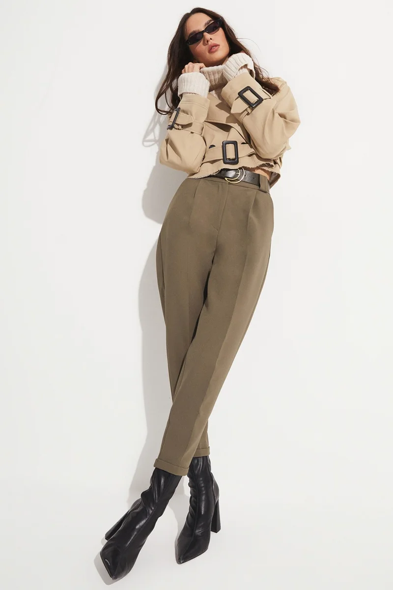 JUNE Belted Pleated Detailed Trousers
