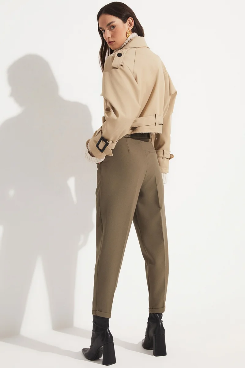 JUNE Belted Pleated Detailed Trousers