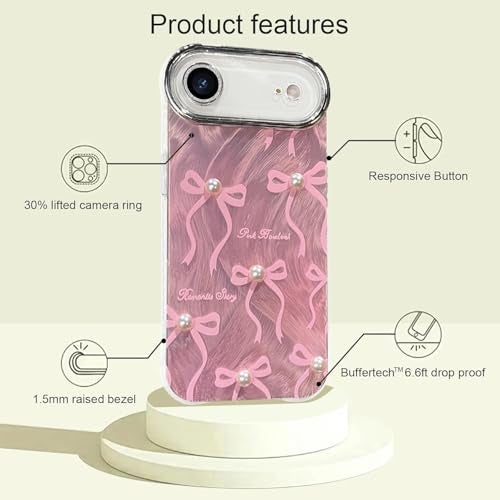 VONZEE Compatible with iPhone 17 Air 6.5'' Case Luxury Pink Girly Cute 3D Bow Pearl Glitter Bling Case with Full Camera Protection Shockproof PC+TPU Glossy Shiny Cover for Girls Women, Pink - Image 4