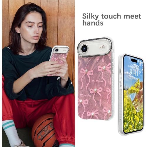 VONZEE Compatible with iPhone 17 Air 6.5'' Case Luxury Pink Girly Cute 3D Bow Pearl Glitter Bling Case with Full Camera Protection Shockproof PC+TPU Glossy Shiny Cover for Girls Women, Pink - Image 5