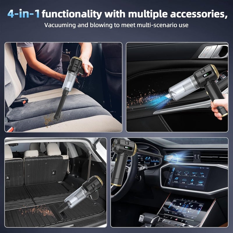 Higoom Cordless Handheld Vacuum Cleaner - 22000PA Powerful Suction Mini Car Vacuum for Home, Car, and Pet Hair (Black-Gold) - Image 3