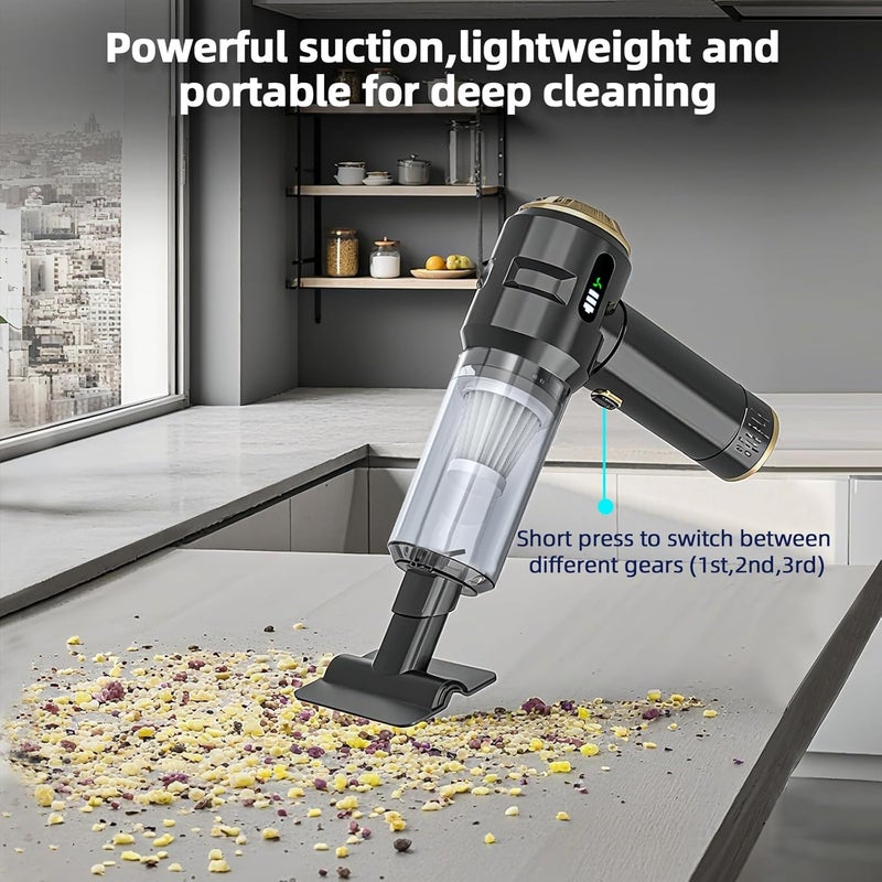 Higoom Cordless Handheld Vacuum Cleaner - 22000PA Powerful Suction Mini Car Vacuum for Home, Car, and Pet Hair (Black-Gold) - Image 2