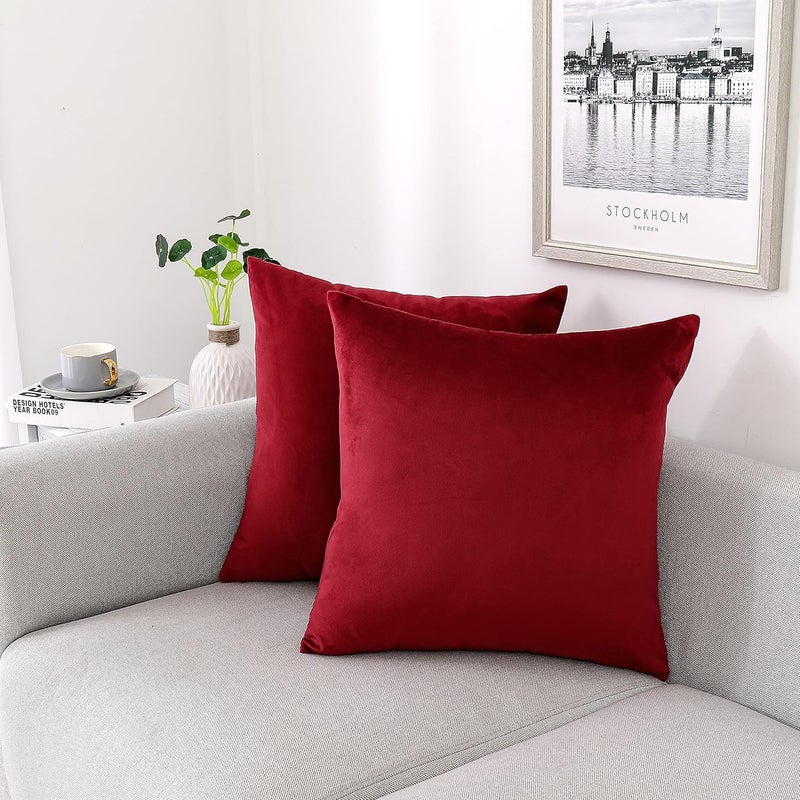 NiNi ALL Decorative Throw Pillow Covers Velvet 28x28 Inch Pack of 2 Burgundy Red Cushion Covers Soft for Couch Sofa Bedroom Living Room Outdoor - Image 1