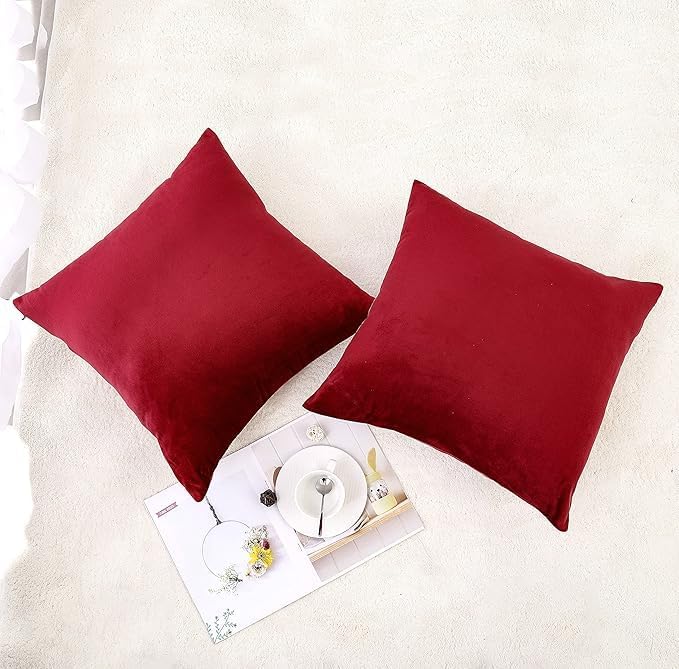 NiNi ALL Decorative Throw Pillow Covers Velvet 28x28 Inch Pack of 2 Burgundy Red Cushion Covers Soft for Couch Sofa Bedroom Living Room Outdoor - Image 2