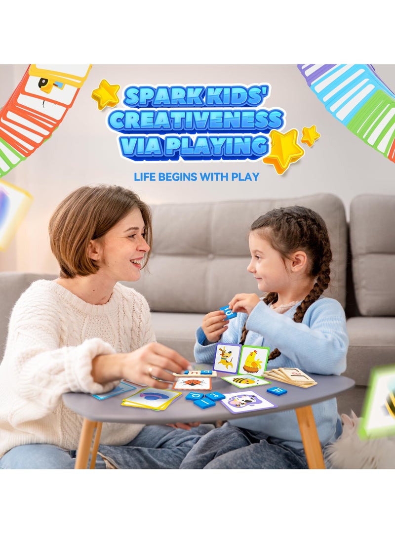 SYOSI Sight Words Flash Cards for Kindergarten Montessori Alphabet Toys Kindergarten Wooden Reading Blocks Phonics Flash Cards CVC Word Spelling Games Sensory Toys for Kids Ages 3 4 5 6 7 8 Years Old  - Image 4