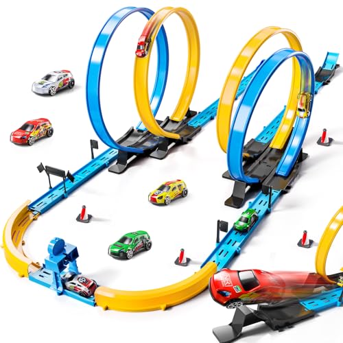 MSKOLER Car Race Track Sets for Kids 3 4 5 6 7 8 9 Years Old Toy Car Track Set for Boys 35 68 812 Competitive Racing Game with 4 Small Cars Boys Toy Gifts Toys Cars for Toddlers Girls 38 - Image 1
