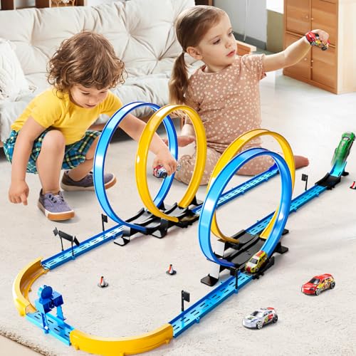 MSKOLER Car Race Track Sets for Kids 3 4 5 6 7 8 9 Years Old Toy Car Track Set for Boys 35 68 812 Competitive Racing Game with 4 Small Cars Boys Toy Gifts Toys Cars for Toddlers Girls 38 - Image 5