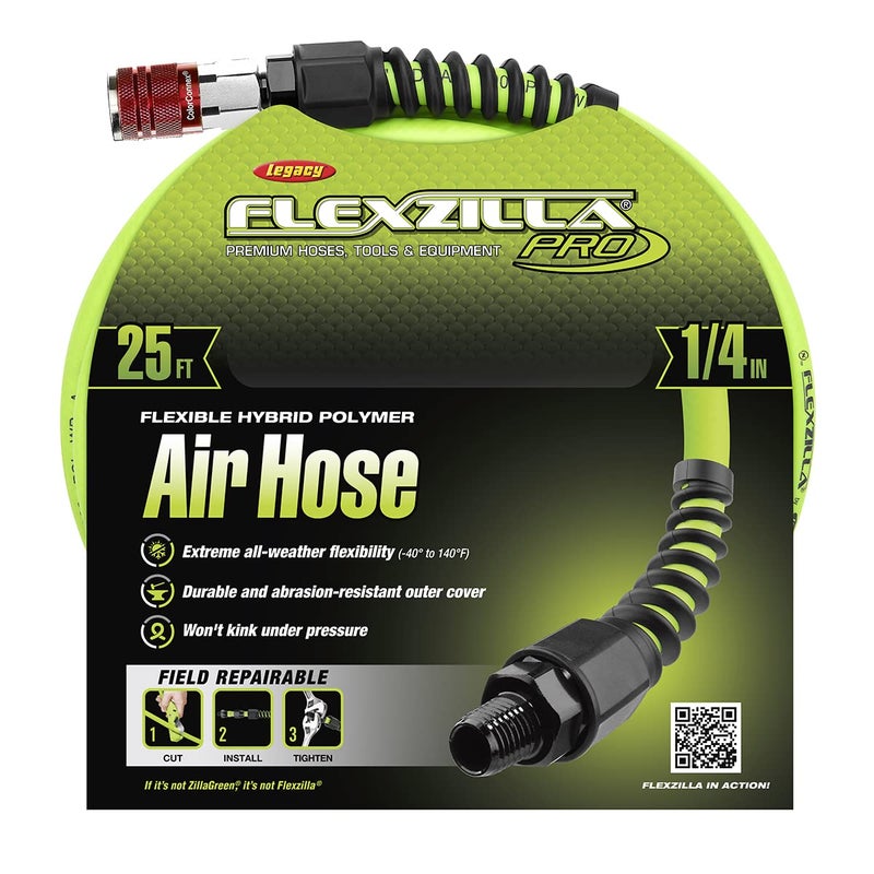Flexzilla خرطوم هواء فليكسزيلا برو مع موصل ومقبس صناعي من نوع D، 1/4 بوصة × 25 قدم - HFZP1425YW2-D - Image 2