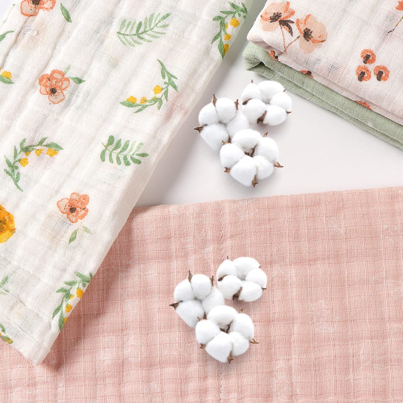 lasoftan Baby Muslin Burp Cloths, 100% Cotton Burping Cloths Super Absorbent Soft, Bath Towel Burp Cloths for Baby Girl Boy, Great Gift for Newborn, 10 x 20 inch, 4 Pack, Leaves & Flowers - Image 2