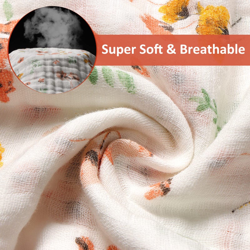 lasoftan Baby Muslin Burp Cloths, 100% Cotton Burping Cloths Super Absorbent Soft, Bath Towel Burp Cloths for Baby Girl Boy, Great Gift for Newborn, 10 x 20 inch, 4 Pack, Leaves & Flowers - Image 3