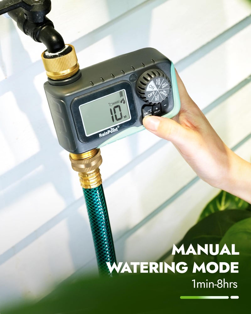 RAINPOINT Sprinkler Timer with Brass Inlet & Outlet, Programmable Hose Timer for Garden Soaker Hose, Watering Timer with Rain Delay/Manual Watering System, Digital Drip Irrigation for Yard, Lawn - Image 4