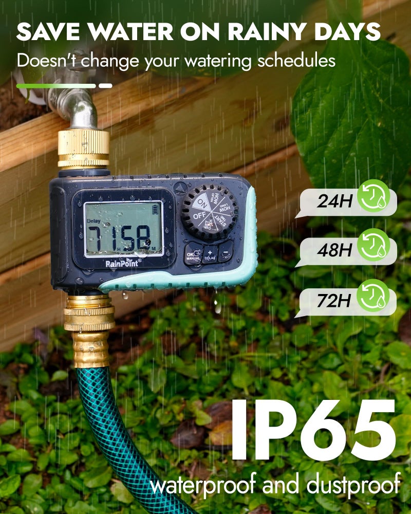 RAINPOINT Sprinkler Timer with Brass Inlet & Outlet, Programmable Hose Timer for Garden Soaker Hose, Watering Timer with Rain Delay/Manual Watering System, Digital Drip Irrigation for Yard, Lawn - Image 5